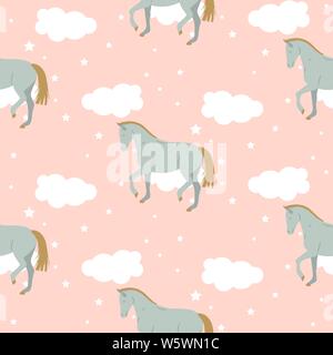 Vector Cartoon carino kid horse pattern. Vivaio pastello colori di sfondo senza soluzione di continuità della stampa in background. Illustrazione Vettoriale