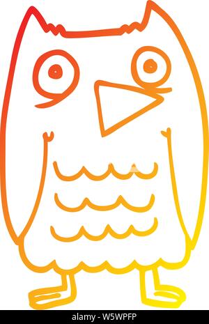 Gradiente di caldo la linea di disegno di un divertente cartoon owl Illustrazione Vettoriale