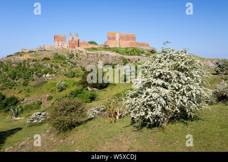 Le rovine della fortezza medievale di Hammershus vicino Allinge sulla costa nord occidentale della isola di Bornholm Foto Stock