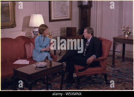 Rosalynn Carter con David Hartman fro Good Morning America intervista. Foto Stock