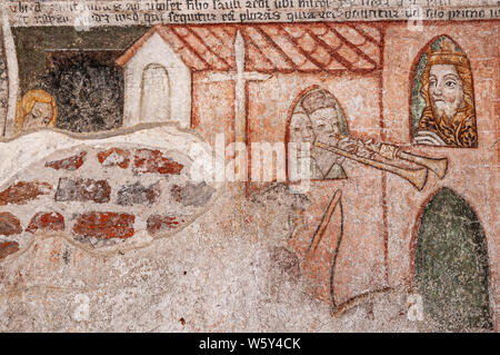 Italia Piemonte Romagnano Sesia Abbazia benedettina di San silano (San Silvano) cantina dei santi affreschi Mikal restituito a David Foto Stock