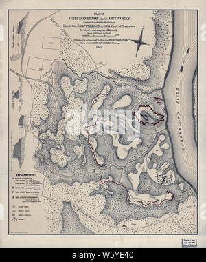 La guerra civile mappe 1318 Piano di Fort Donelson e la sua outworks Feb 1862 ricostruire e riparare Foto Stock