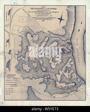 La guerra civile mappe 1319 Piano di Fort Donelson e la sua outworks Feb 1862 ricostruire e riparare Foto Stock