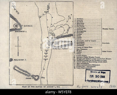 La guerra civile mappe 1350 Piano di battaglia del 5 agosto 1864 Mobile Bay ricostruire e riparare Foto Stock