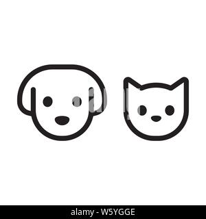 Di cane e di gatto linea di testa icona. Semplice faccia pet pittogramma, in bianco e nero disegno lineare. Illustrazione Vettoriale set. Illustrazione Vettoriale