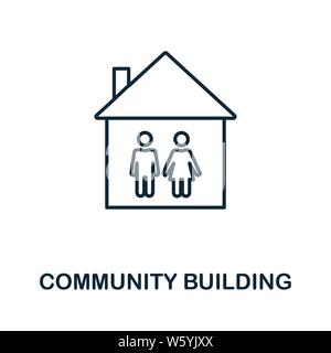 Icona del profilo della Community Building. Stile linea sottile dalla raccolta icone. Pixel Perfect Simple Element Community Building icona per web design, app Illustrazione Vettoriale