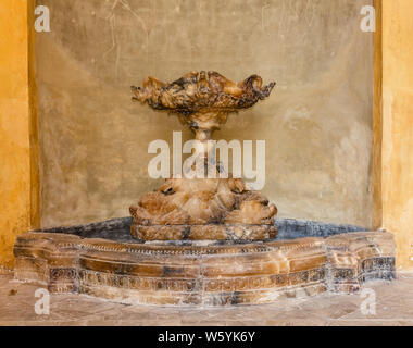 AGLIE,Torino/Italia- 2019: Fontana di alabastro del castello di Aglié /la fontana è stato posto dalla Savoy-Genoa duchi e appoggia il loro stemma Foto Stock