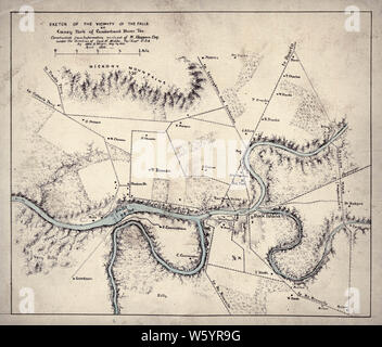 La guerra civile mappe 1663 schizzo di prossimità delle cascate di Caney Fork di Cumberland River dieci sic ricostruire e riparare Foto Stock