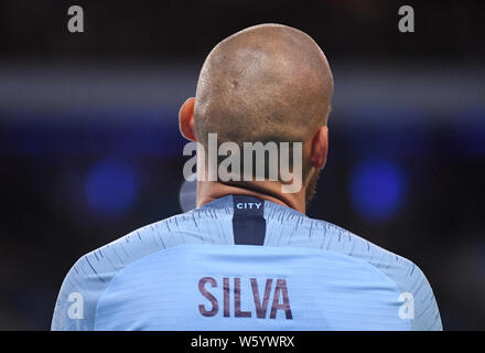 MANCHESTER, Inghilterra - Settembre 19, 2018: David Silva della città nella foto durante il 2018/19 UEFA Champions League Gruppo F gioco tra la città di Manchester (Inghilterra) e Olympique Lione (Francia) a Etihad Stadium. Foto Stock