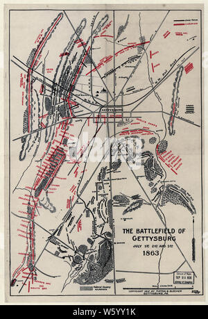 La guerra civile mappe 1752 il campo di battaglia di Gettysburg 1 luglio 2 ° e 3 ° 1863 ricostruire e riparare Foto Stock