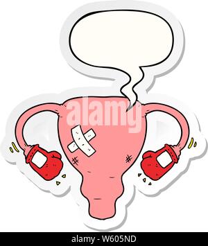 Cartoon battere con utero i guantoni con discorso bolla sticker Illustrazione Vettoriale