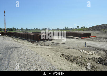 Autostrada sito in costruzione in acciaio con base rinforzata Foto Stock