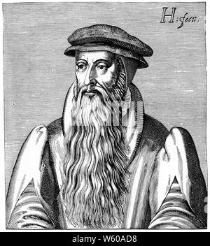 John Knox (1514-1572). Sacerdote scozzese, capo della riforma protestante in Scozia. Dopo H. Hondins il giovane. Il clero John Knox era un capo della riforma protestante ed è considerato il fondatore della denominazione presbiteriana in Scozia. Foto Stock