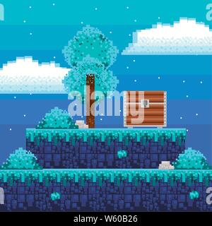 Videogioco retrò paesaggi con terreno disturbato Illustrazione Vettoriale