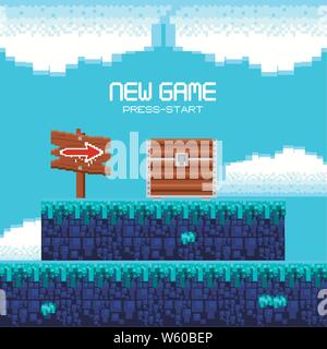 Videogioco retrò paesaggi con terreno disturbato Illustrazione Vettoriale