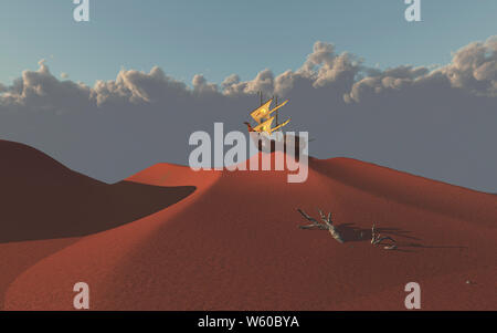Vecchia nave a vela in cima red desert dune di sabbia Foto Stock