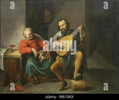 David Ryckaert III - Un liuto player in un interno. Foto Stock