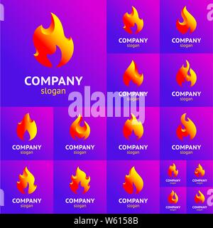 3d fiamme di fuoco, trendy simboli colorati sul gradiente dello sfondo, illustrazione vettoriale Illustrazione Vettoriale