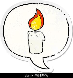 Cartoon candela con discorso bolla addolorato addolorato il vecchio adesivo Illustrazione Vettoriale