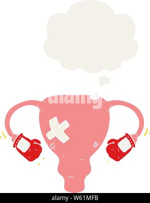Cartoon battere con utero i guantoni con bolle di pensiero in stile retrò Illustrazione Vettoriale