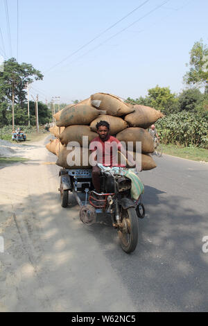 Motore sovraccarico rickshaw sulla strada Foto Stock