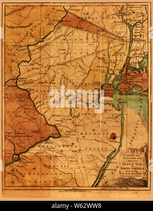 La guerra rivoluzionaria americana era mappe 1750-1786 148 una nuova e accurata mappa della sede attuale della guerra in Nord America la comprensione del New Jersey Philadelphia ricostruire e riparare Foto Stock