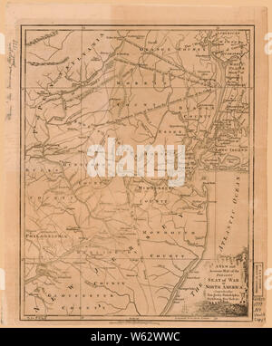 La guerra rivoluzionaria americana era mappe 1750-1786 147 una nuova e accurata mappa della sede attuale della guerra in Nord America la comprensione del New Jersey Philadelphia ricostruire e riparare Foto Stock