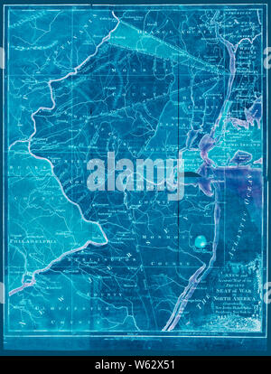 La guerra rivoluzionaria americana era mappe 1750-1786 150 una nuova e accurata mappa della sede attuale della guerra in Nord America la comprensione del New Jersey Philadelphia invertito la ricostruzione e la riparazione Foto Stock