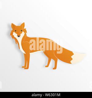 Carattere di Fox in carta tagliata stile su sfondo bianco. Illustrazione Vettoriale. Digitale carta craft tecnica. Illustrazione Vettoriale