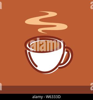 Illustrazione vettoriale di una tazza di caffè su sfondo marrone. Emblema per il logo o la decorazione di cafe e ristoranti menu e altri elementi grafici. Illustrazione Vettoriale