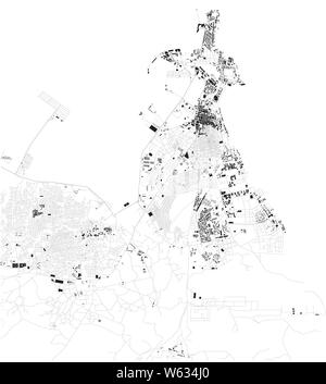 Mappa satellitare di Gibuti, è l'omonima capitale e la più grande città di Gibuti. Mappa di strade ed edifici Illustrazione Vettoriale
