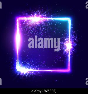 3d'insegna al neon. Forma quadrata celebrazione dello sfondo. Illustrazione Vettoriale
