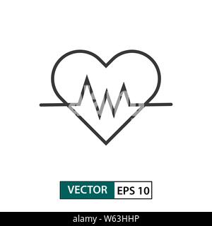 Icona di heartbeat. Lo stile di contorno. Isolato su sfondo bianco. Illustrazione vettoriale EPS 10 Illustrazione Vettoriale