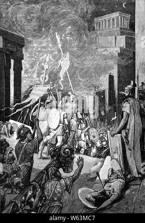 Il romano al di fuori di Cartagine che dopo la Seconda Guerra Punica non aveva più di mantenere un esercito di mercenari, una delle clausole di pace firmato con i Romani dopo l'ultima guerra. Un esercito romano sotto Manius Manilius sbarcati in Africa nel 149 A.C., ha chiesto di completare la resa della città. Ha detto che la città sarebbe stata distrutta e i suoi abitanti sarebbe stata trasferita 50 miglia terrestri, la città ha rifiutato di cedere, presidiato di pareti e insultato i romani, una situazione che è durato due anni. Foto Stock