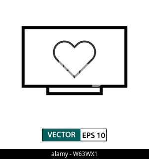 Cuore, amore simbolo icona televisiva. Lo stile di contorno. Isolato su sfondo bianco. Illustrazione vettoriale EPS 10 Illustrazione Vettoriale