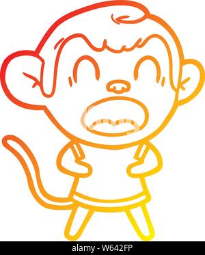 Gradiente di caldo la linea di disegno di un gridare cartoon monkey Illustrazione Vettoriale
