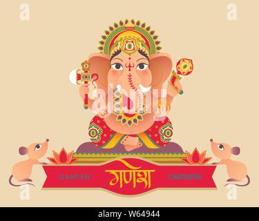 Ganesh Chaturthi festival bellissimo dio indù Ganesha Illustrazione Vettoriale