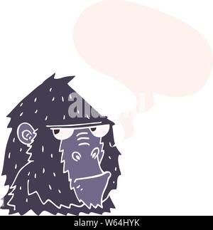 Cartoon angry gorilla faccia con discorso bolla in stile retrò Illustrazione Vettoriale