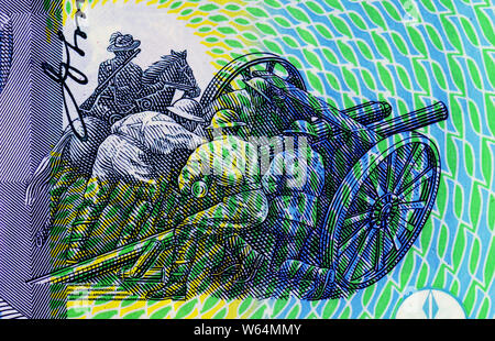 Un dettaglio in Australia 100 dollar nota mostra i soldati dell'Artiglieria Australiano nella prima guerra mondiale, sotto il comando del Generale John Monash. Foto Stock