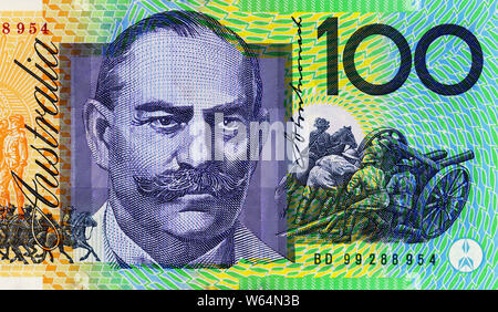 Ritratto inciso del generale Sir John Monash, GCMG, KCB, VD (1865 - 1931) un ingegnere civile e il più famoso australiano comandante militare nella storia australiana, che ha fatto il suo marchio nella Prima Guerra Mondiale. Il suo ritratto appare sul Foto Stock