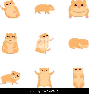 Carino hamster icon set. Cartoon set di 9 graziosi criceto icone vettoriali per il web design isolato su sfondo bianco Illustrazione Vettoriale