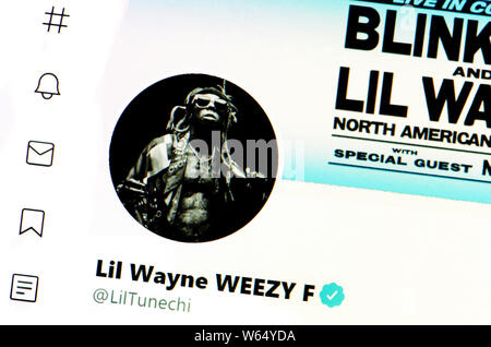 Pagina su Twitter (luglio 2019) Lil Wayne (Dwayne Michael Carter Jr.) rapper americano Foto Stock