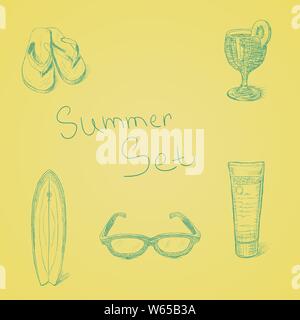 Estate disegnati a mano impostato Illustrazione Vettoriale