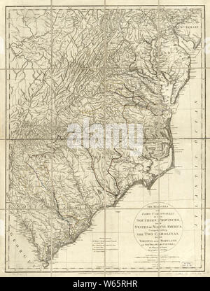 La guerra rivoluzionaria americana era mappe 1750-1786 928 marche di Lord Cornwallis nelle province meridionali ora Stati del Nord America la comprensione dei due ricostruire e riparare Foto Stock