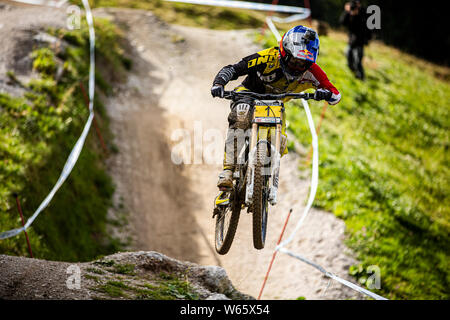 Settembre 20, 2013 - Leogang, Austria. Rachel Atherton (GBR) racing a UCI Mountain Bike Downhill Coppa del mondo. Foto Stock