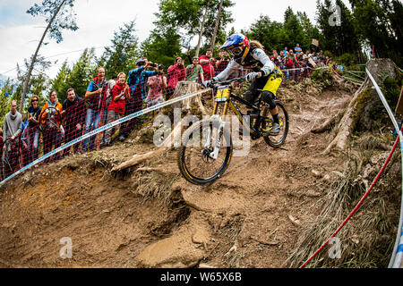 Settembre 22, 2013 - Leogang, Austria. Rachel Atherton (GBR) racing a UCI Mountain Bike Downhill Coppa del mondo. Foto Stock