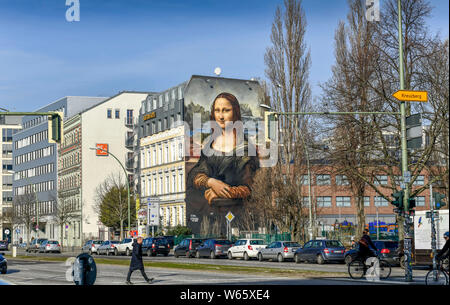 Mona Lisa Wandgemaelde, Muehlenstrasse, Friedrichshain di Berlino, Deutschland, Mühlenstrasse Foto Stock