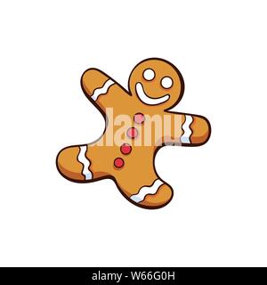 Natale o Capodanno gingerbread isolato illustrazione vettoriale. Freehand arredamento alimentare per vacanze invernali su sfondo bianco Illustrazione Vettoriale