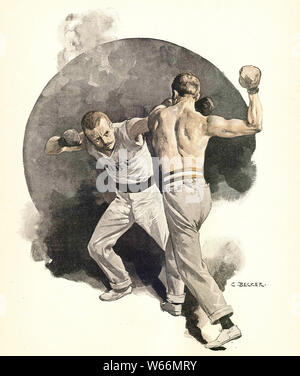 Due pugili professionali sono combattimenti, dipinta da C. Becker nel XIX secolo Foto Stock