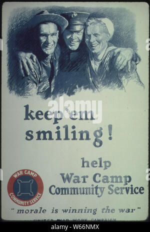 Mantenere 'em sorridente! Aiuto War Camp Servizio Comunitario. Il morale è di vincere la guerra Regno guerra campagna di lavoro. Foto Stock